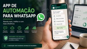 Pessoa utilizando um app de automação para WhatsApp em atendimento ao cliente.