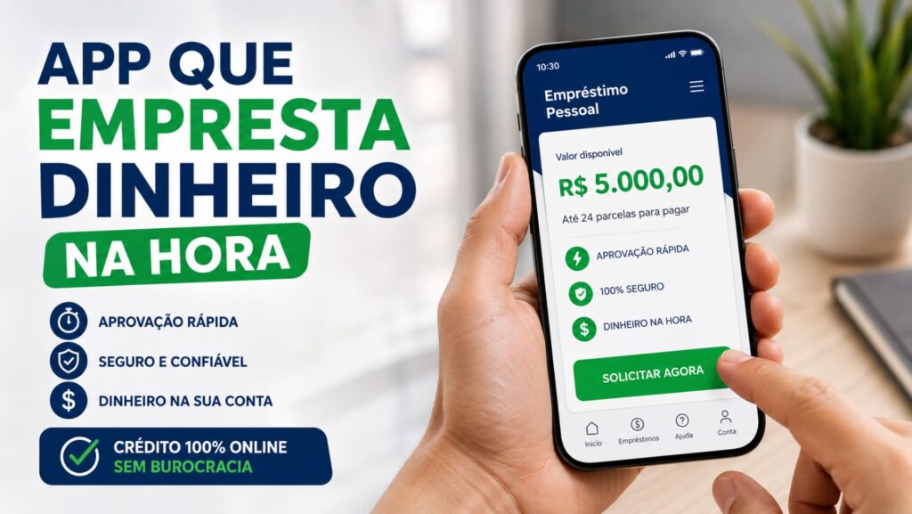 Pessoa utilizando um app que empresta dinheiro na hora pelo celular.